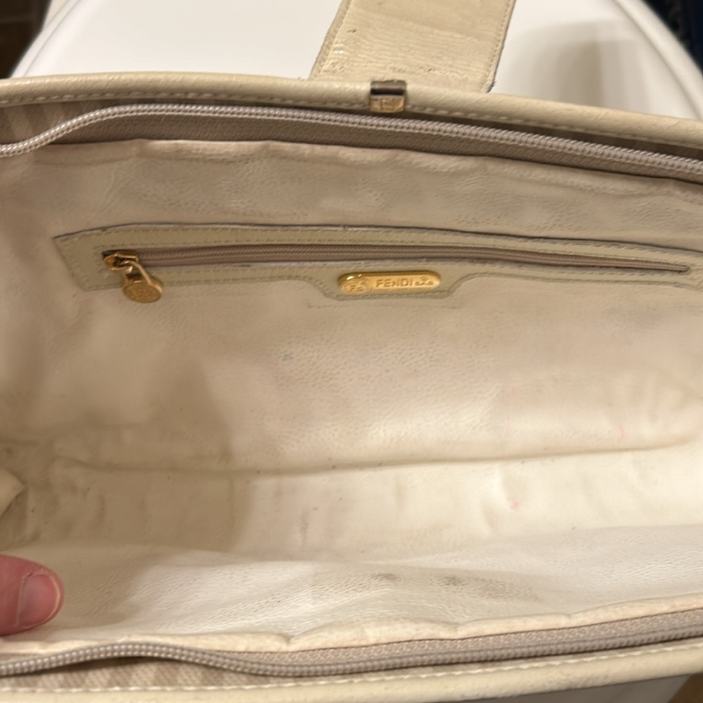 Vintage Fendi Cream Beige Cross Body or Clutch Leather/Fabric Handbag & Dust Bag - Picture 10 of 17